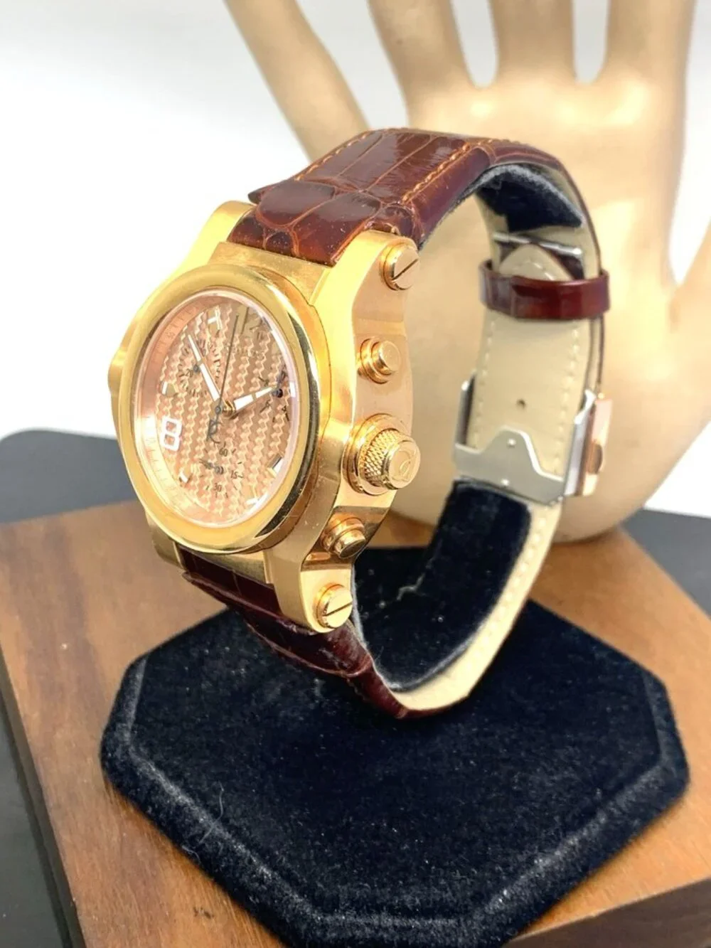 Renato Men's Watch Swiss Quartz Chronograph Rose Gold Steel Brown Leather 45mm